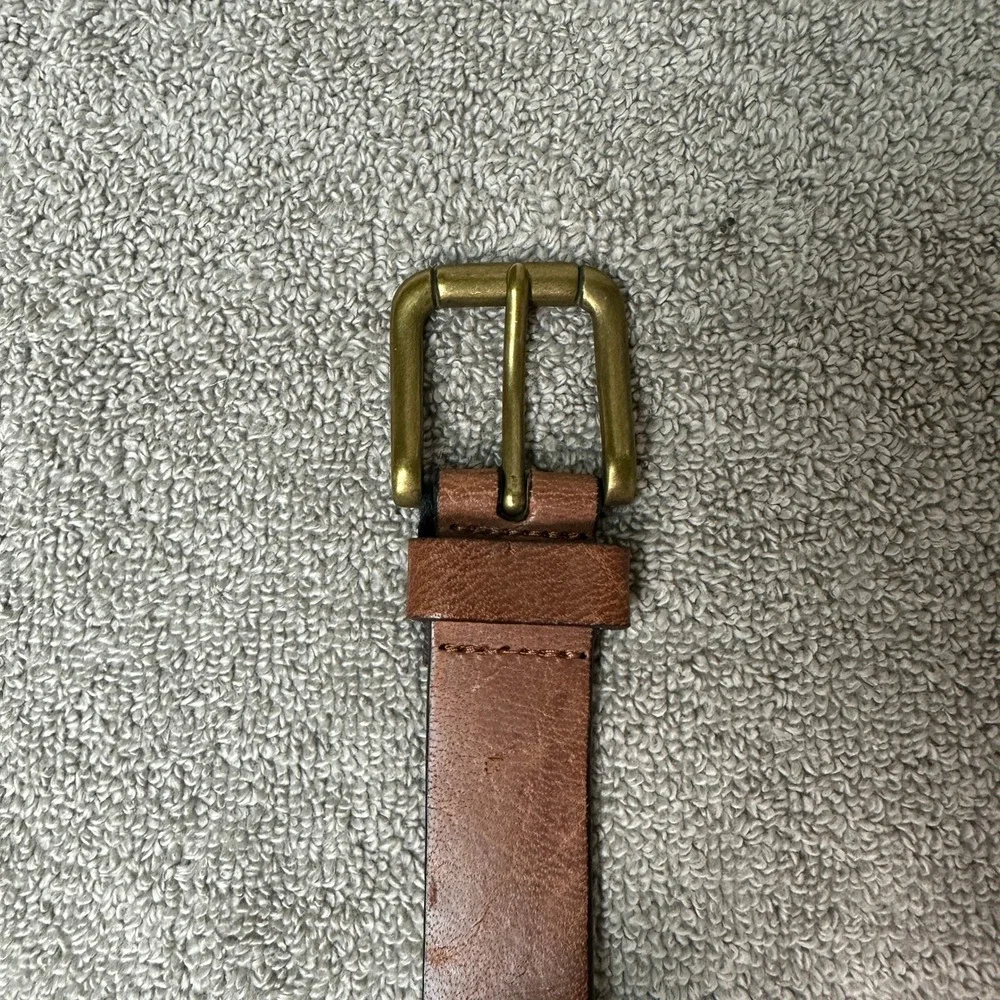 Genuine Leather Brown Belt Mens 42 Brass Buckle Textured Casual 1.5 Inch Wide